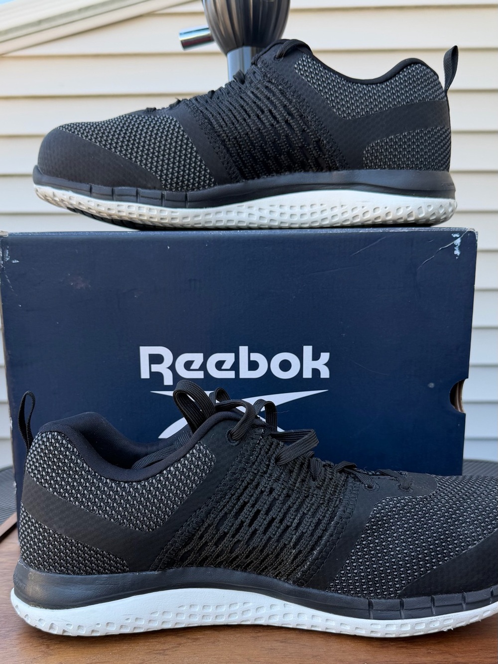 Reebok Men's Black and White Knit Composite Toe Sneakers